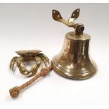 A Brass bell together with a brass inkwell in the form of a crab.