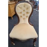 Victorian button back Show wood surround mahogany nursing chair.