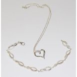 Diamond set 925 Silver heart Pendant and Bracelet.