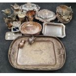 Large box of assorted silver plate.