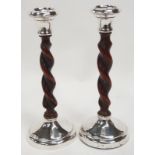 Pair of silver Birmingham hallmarked Arts & Crafts Barley Twist Candlesticks.