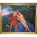 Oil on canvas gilt framed Adam and Eve. 85 x 70 cm.