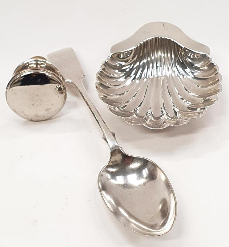 A silver butter dish, Birmingham 1909 together a silver-plated bottle stopper and a silver-plated