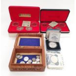 Collection of assorted coins to include Silver 90th Birthday Crown, American 1/4 dollar and proof