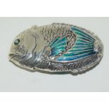 A silver plated and enamel set Vesta in the form of a fish.