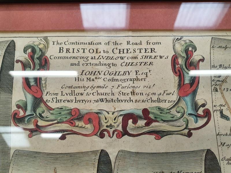 Hand coloured Bristol to Chester map by John Ogilby C1679. - Image 2 of 3