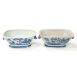 Two oriental blue and white twin handled dishes late 19th Century.