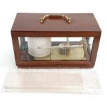 French teak cased barograph by Poitevin-Duault with spare graph papers.