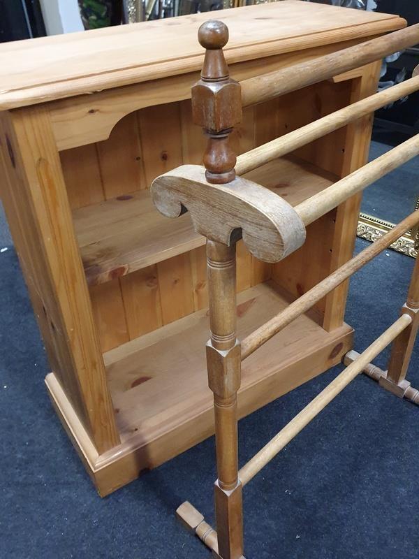 A Victorian pine freestanding towel rail together with a pine bookcase. - Image 2 of 2