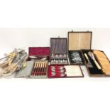 Box of silver plated cutlery inc. boxed sets.