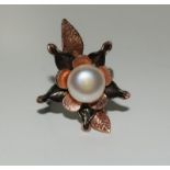 Large silver and white pearl dress ring. Size S.