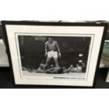 Black and white framed photograph of the Greatest Muhammad Ali. 70 x 90cms.