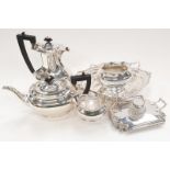 Four piece silver plated teaset together with a silver plated handled basket.