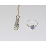 Celtic opal pendant together with opal ring, 925 silver. Size M.