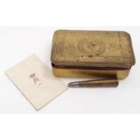 Original Christmas 1914 Queen Mary tin containing a card and its military pencil.