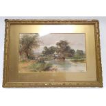 H C Fox RBA 1907 country river scene watercolour Over Fire Lake signed 80x60cm with some provenance.
