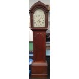 Local Poole vintage oak long cased Grandfather clock with enamelled face with key and weights etc.