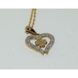 9ct gold diamond clover heart necklace.
