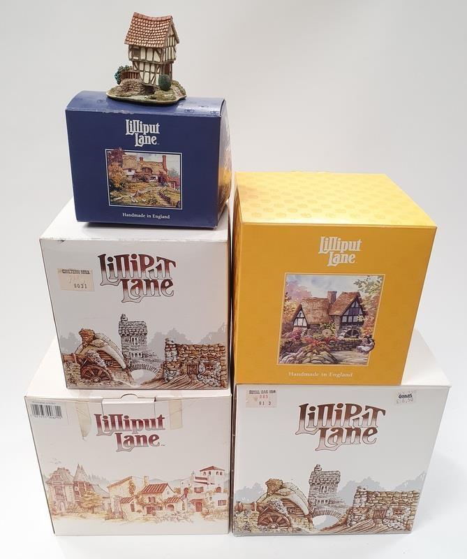 Lilliput Lane x 5: Hampton Moat L2057, Chiltern Mill 9031, Hampton Manor L2056, Royal Oak Inn 085,