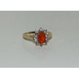 9ct gold Mexican fire opal cluster ring. Size M.