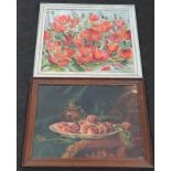 Pair of framed still life oils.