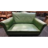 1920/30s green leather sofa.