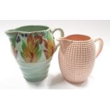 Large Clarice Cliff jug with relief pattern leaves design marked 41A together with another Clarice