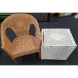 Wicker chair together with wicker storage box.