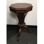 Victorian inlaid sewing trumpet work table.