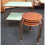 4 retro metal leg stacking stools together with a brass metal trolley