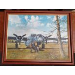 On canvas framed World War II Lancaster bomber picture, signed Bartholomew to the bottom left hand