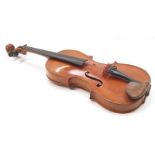 An Edmund Paulus vintage German Violin with two bows in case.