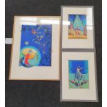 Set of three framed embossed limited edition prints. All signed by artist.