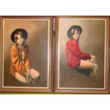 Keith English: a pair of framed canvas paintings, signed. 105 x 30 cm.
