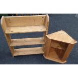 Antique pine kitchen condiment shelves together with a small pine corner cupboard.