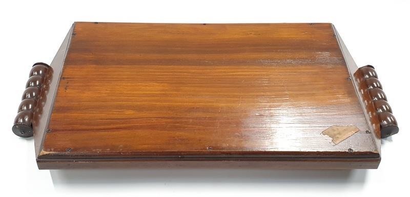 A twin handled mahogany inlaid breakfast tray with butterfly wing decoration to centre. - Image 2 of 2