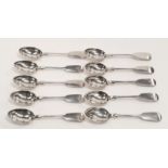 Set of 10 silver rattail teaspoons. 180gm.