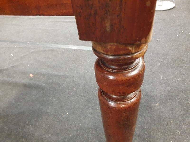 Victorian mahogany two drawer writing desk on turned supports with porcelain castors. - Image 2 of 6