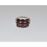 Large garnet white topaz 925 silver ring. Size N1/2.