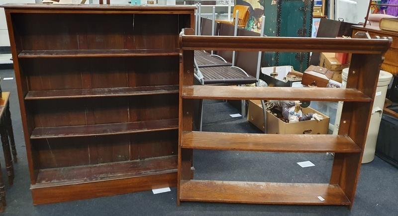 Mahogany bookcase together with an oak wall bookcase.