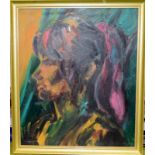 Modern oil on board of an abstract lady signed 65 by 56 cm.