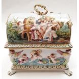 Original Capo di monte casket depicting cherubs.