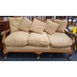 Bergere walnut 3 seater settee with feather cushions
