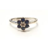 9ct white gold diamond and sapphire ring. Size N.