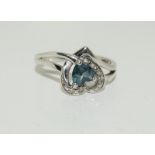 Blue Topaz diamond 925 silver heart ring. Size M 1/2. REF SP12.