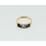 Blue topaz garnet gold vermeil 925 silver ring. Size O 1/2. REF SP30