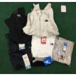 Collection of men?s clothing to include the North Face T-shirts, Adidas Shorts, Nike zip up