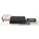 Sony PlayStation 3 Super Slim console and six games together with a Sony PSP and four games (WP89).