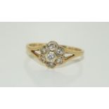 9ct gold diamond cluster ring. Size O.