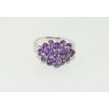 Large amethyst 925 silver cluster ring. Size O 1/2. REF SP31